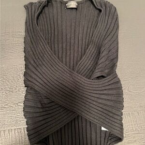 White Fox Boutique Black Ribbed Wrap Top